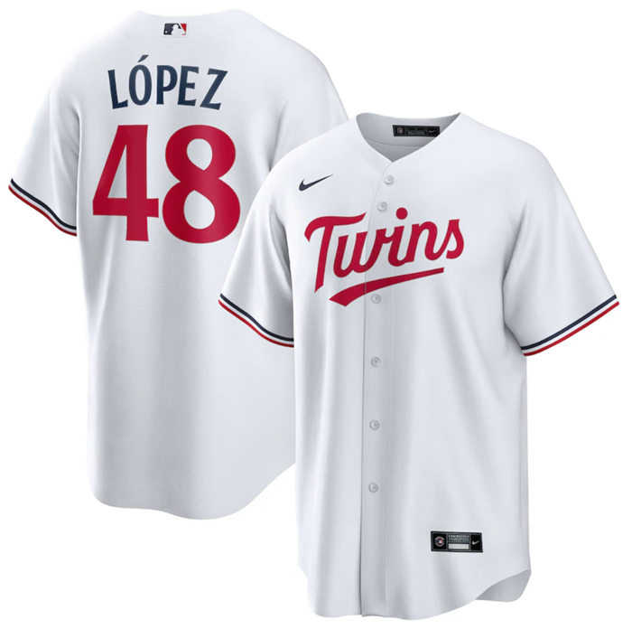 Men's Minnesota Twins #48 Jorge López White Cool Base Stitched Jersey